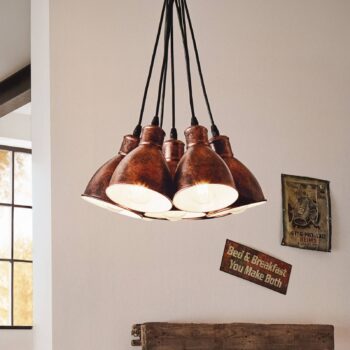 Vintage lampa Priddy 1 7-pl. starožitná medená