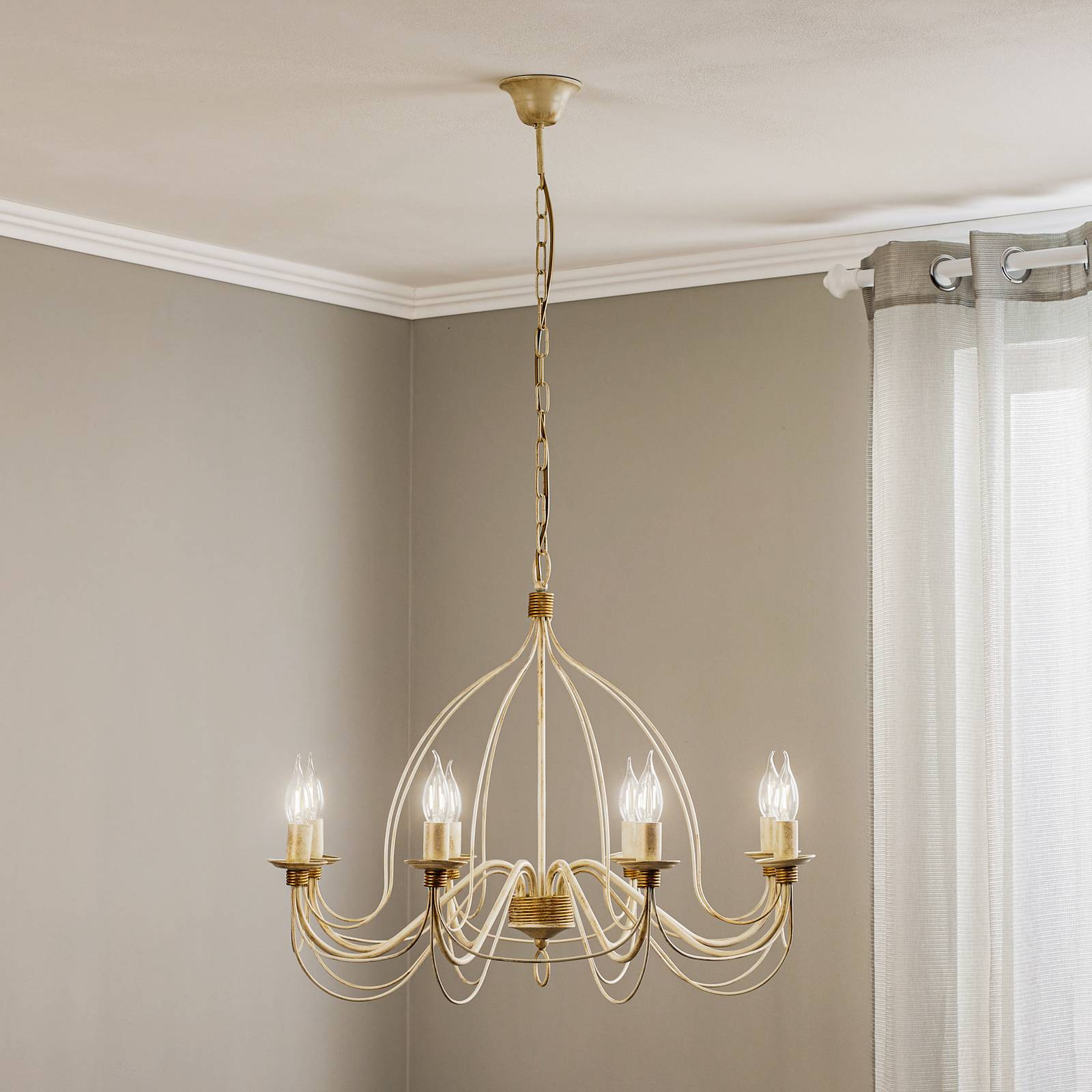 Visiaci luster FILO 8-plameňový biely antický Visiaci luster FILO 8-plameňový biely antický