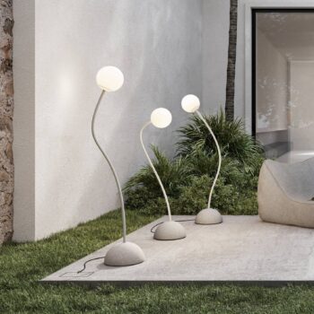 Vonkajšia stojacia lampa Karman Moony, biela, Ø 15 cm, výška 145 cm PMMA