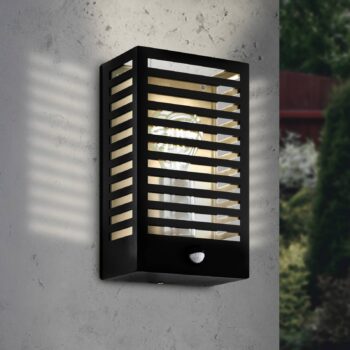 Vonkajšie nástenné svietidlo Alamonte 3, čierne, so senzorom