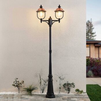 Vonkajšie svetlo Lindby Clint, 225 cm, 2 svetlá, odolné voči morskej vode, E27