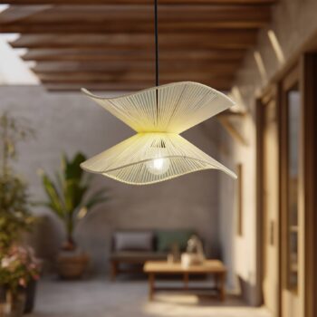 Vonkajšie závesné svietidlo Lindby Valdorin, béžová farba, bavlna, Ø 40 cm