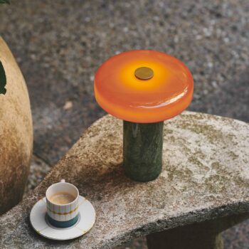 Výletná LED dobíjacia stolná lampa, zelená / oranžová, mramor, sklo, IP44