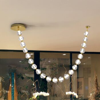 Zaria LED závesné svietidlo, 21 svetiel, zlatá farba, číra farba, kov, akryl