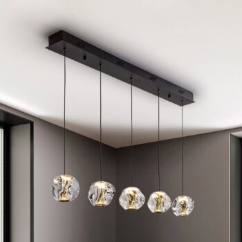 Zaria LED závesné svietidlo, 5-pl., čierna, číra, kov, akryl