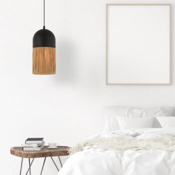 Závesná lampa 23071, čierna/prírodná farba, Ø18cm, kov, papier