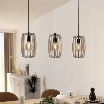 Závesná lampa Bajazzara tri klietkové tienidlá pieskovej farby