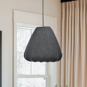 Závesná lampa Barlaston, Ø 35 cm, čierna/sivá, kov, látka
