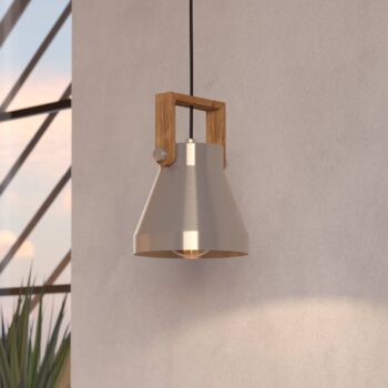 Závesná lampa Cawton, Ø 16 cm, oceľ/hnedá, oceľ/drevo