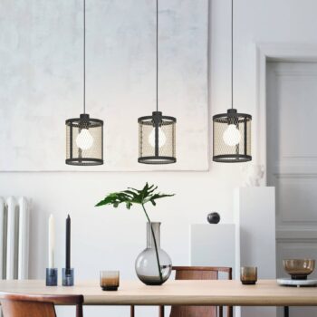 Závesná lampa Dellow, dĺžka 88 cm, čierna/mosadzná farba, 3 svetlá