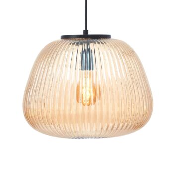 Závesná lampa Kaizen, Ø 35 cm, jantárová farba, sklo