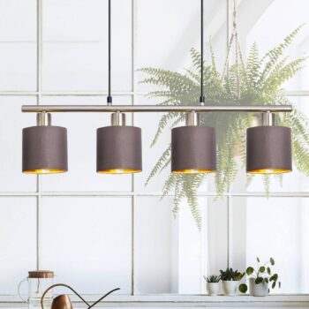 Závesná lampa Maron, 4-pl., textil, hnedá/zlatá