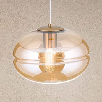 Závesná lampa Richard, kov mosadz, sklo jantár