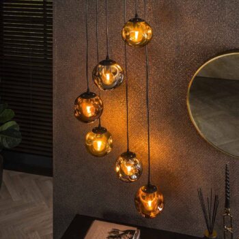 Závesná lampa Stellar, zlatá/strieborná/medená, Ø 50 cm, sklo 6 svetiel.