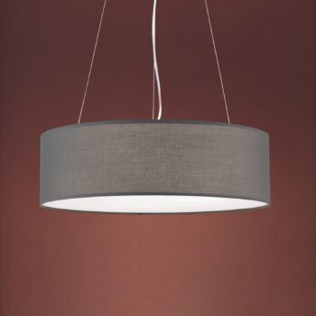 Závesná lampa Ufo so sivým látkovým tienidlom