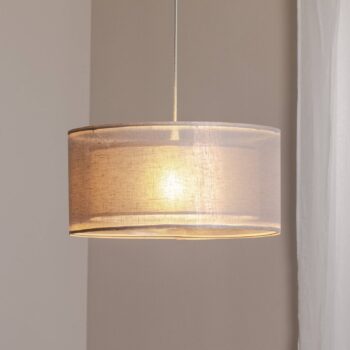 Závesné svetlo Duo Den Light, strieborno-sivé, Ø 50 cm, ľan, PVC