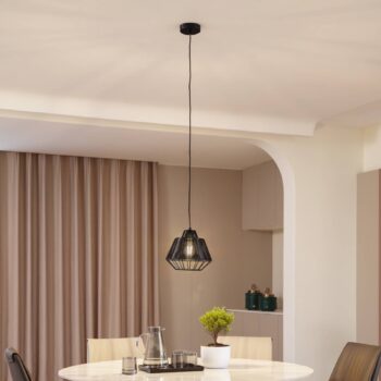 Závesné svetlo Lucande Tinko v klietke, čierne, 25 cm