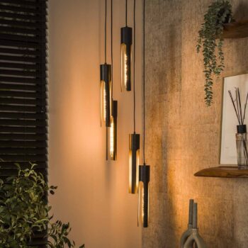 Závesné svetlo, čierna farba, Ø 30 cm, kov, 5 svetiel