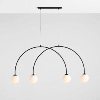 Závesné svietidlo Alison, čierne/biele, 4-pl., oblúkové, 129 cm
