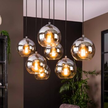 Závesné svietidlo Allessandra, 7 svetiel, Ø 18 cm, dymovo sivá, sklo