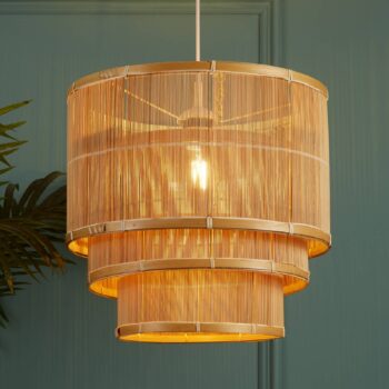 Závesné svietidlo Astaria, farba dreva, bambus, Ø 40 cm, E27