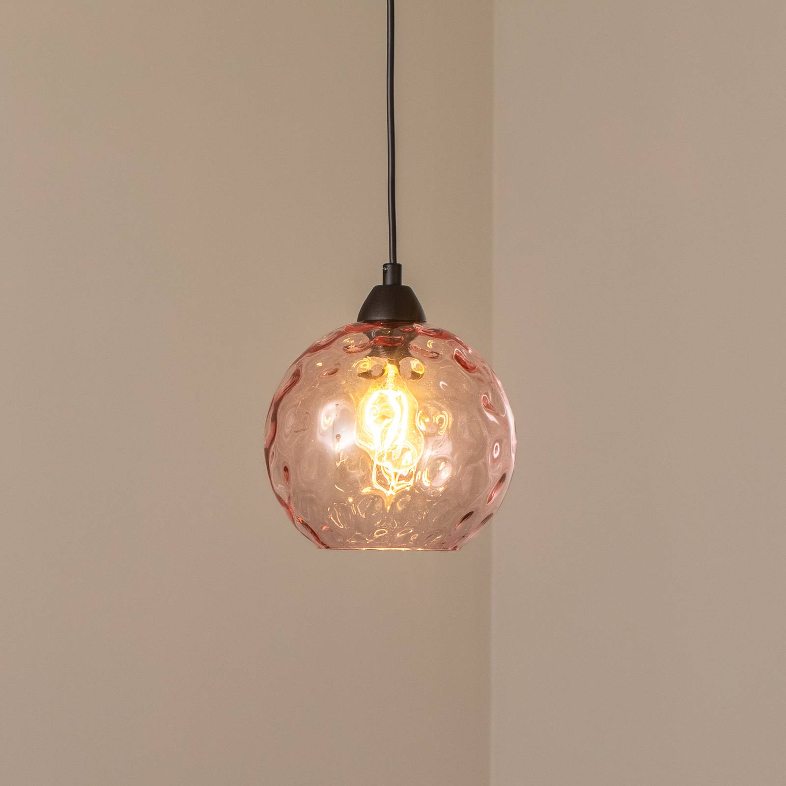 Závesné svietidlo Benek, ružové, sklo, Ø 20 cm, E27 Závesné svietidlo Benek, ružové, sklo, Ø 20 cm, E27