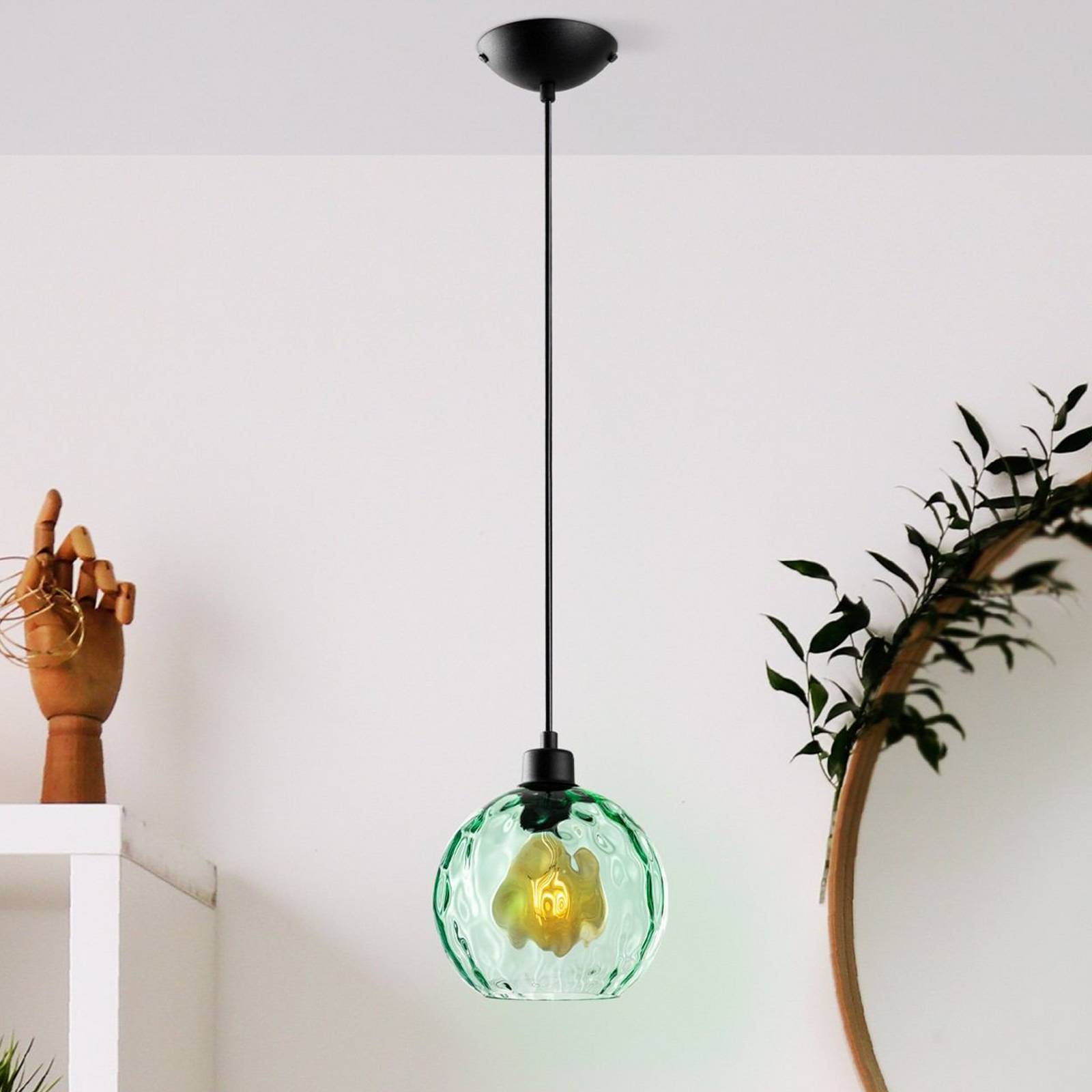 Závesné svietidlo Benek, zelené, sklo, Ø 20 cm, E27 Závesné svietidlo Benek, zelené, sklo, Ø 20 cm, E27