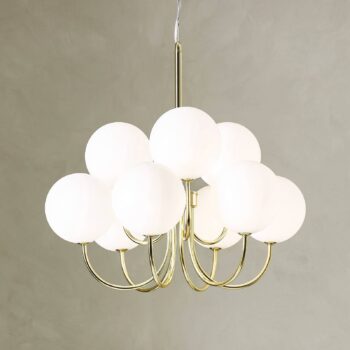 Závesné svietidlo Bianco, 9 svetiel, zlatá/biela, sklo, G9