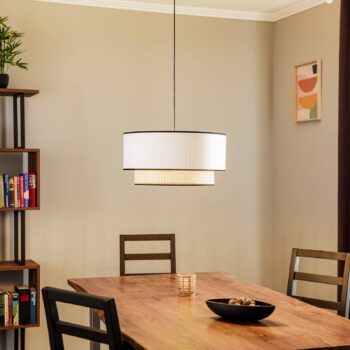 Závesné svietidlo Boho, ratan, textil béžová/biela