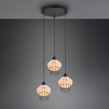 Závesné svietidlo Borka, 3-pl., rondel, prírodná