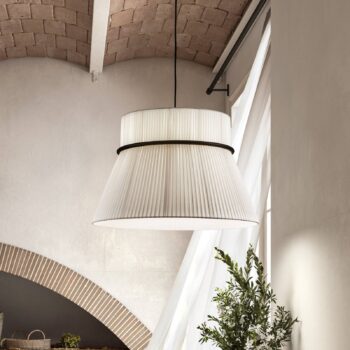 Závesné svietidlo Bover Folie S, biela/čierna, Ø 60 cm, látka