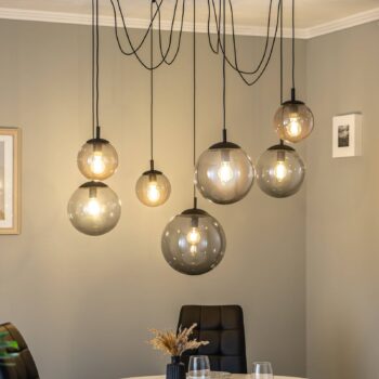 Závesné svietidlo Esme, sklo, grafitovo-priehľadné, 7 svetiel,