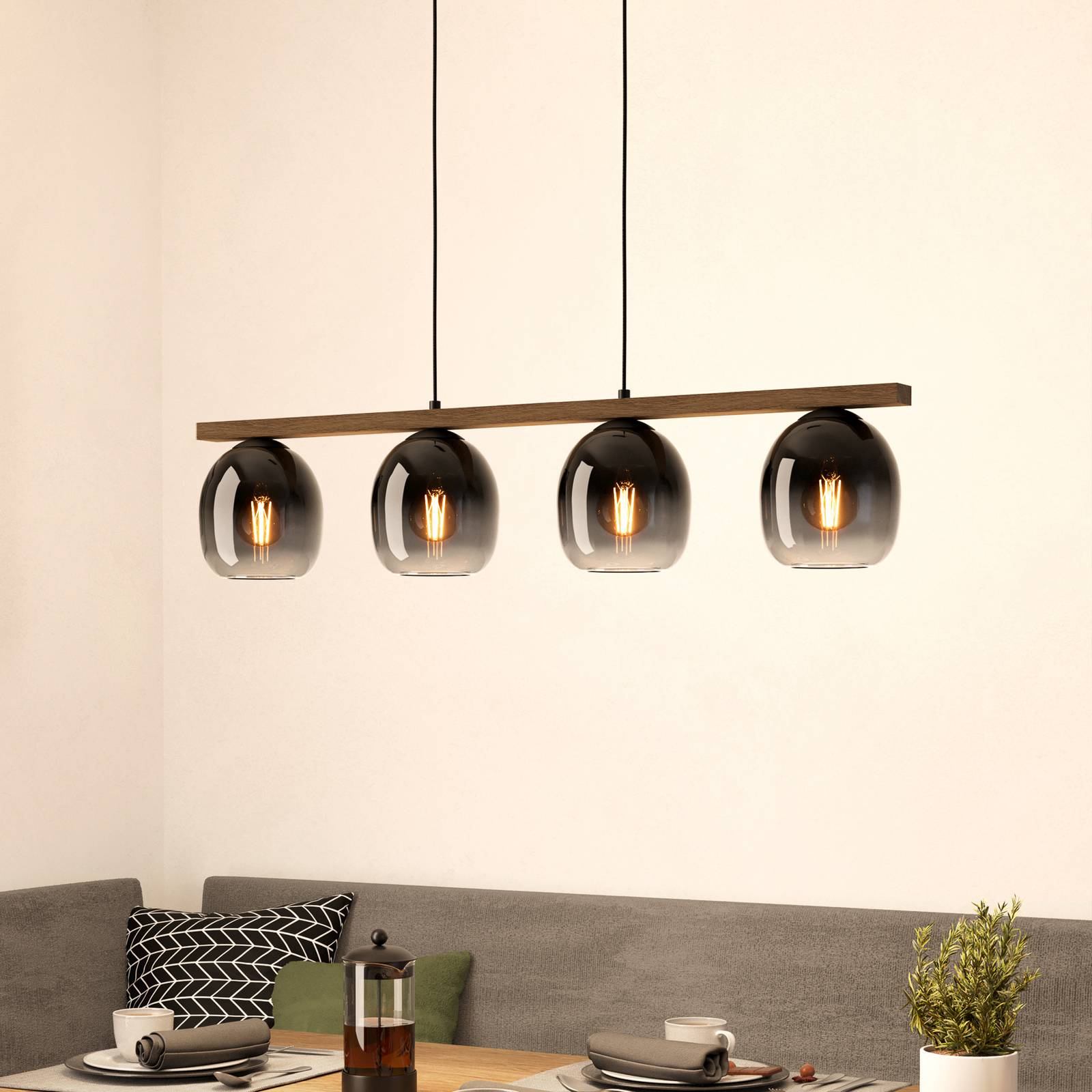 Závesné svietidlo Filago, 4 tienidlá dymové sklo Závesné svietidlo Filago, 4 tienidlá dymové sklo