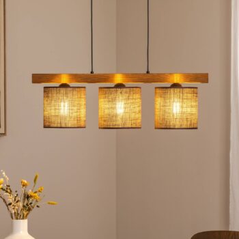 Závesné svietidlo Forest, drevo svetlé/čierne, juta hnedá, 3-pl.