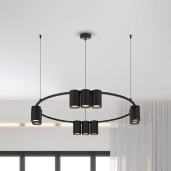 Závesné svietidlo Genesis, hliník, čierne, 10 x GU10, Ø 60 cm