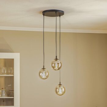 Závesné svietidlo Glassy, 3-pl., okrúhle, čierne, grafitové, sklo