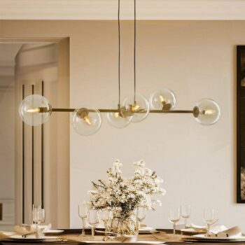 Závesné svietidlo Glassy, 6-pl., čierne, číre, sklo, 110 cm