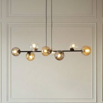 Závesné svietidlo Glassy, 8-pl., čierne, grafit/jantar/čisté sklo