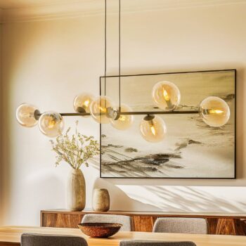 Závesné svietidlo Glassy, 8-pl., čierne, jantárové, sklo, E14