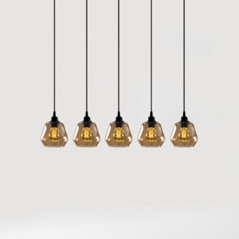Závesné svietidlo Gold 033, zlaté-transparentné sklo, 5-pl