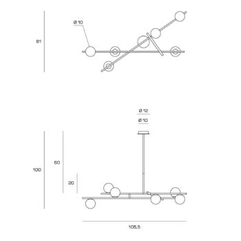 Závesné svietidlo Kika, 6 svetiel, čierna/biela, kov, sklo