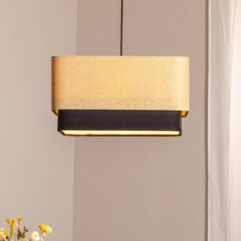 Závesné svietidlo Kwadro Duo, čierna/béžová, 50x50cm, juta/satén