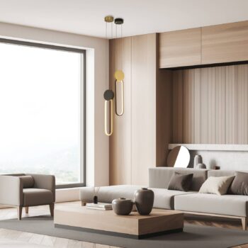 Závesné svietidlo LED 23101, zlatá farba, čierny krúžok, hliník