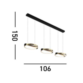 Závesné svietidlo LED Aerial, 3 svetlá, mosadz/čierna, oceľ