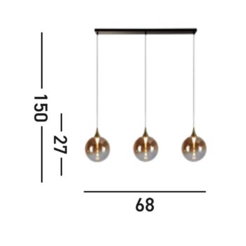 Závesné svietidlo LED Alchemy, 3 svetlá, čierna, jantárová, sklo
