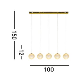 Závesné svietidlo LED Allure, 5 svetiel, dlhé, mosadzná farba, akryl
