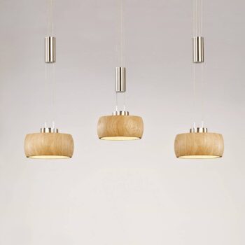 Závesné svietidlo LED Shine-Wood, dub/nikel, dĺžka 100 cm 3 svetlá.