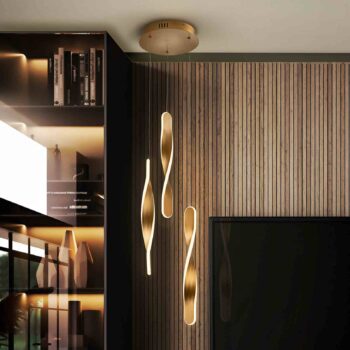 Závesné svietidlo LED Twist, 3 l. Hliník, kov, akryl, zlatá farba