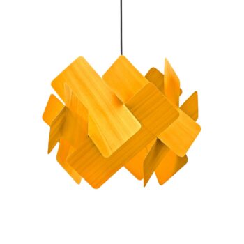 Závesné svietidlo LZF Escape, žltá/niklová, Ø 30 cm, drevo