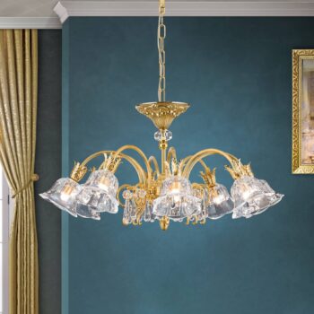 Závesné svietidlo La Boheme, zlaté, 8-pl., krištáľové sklo